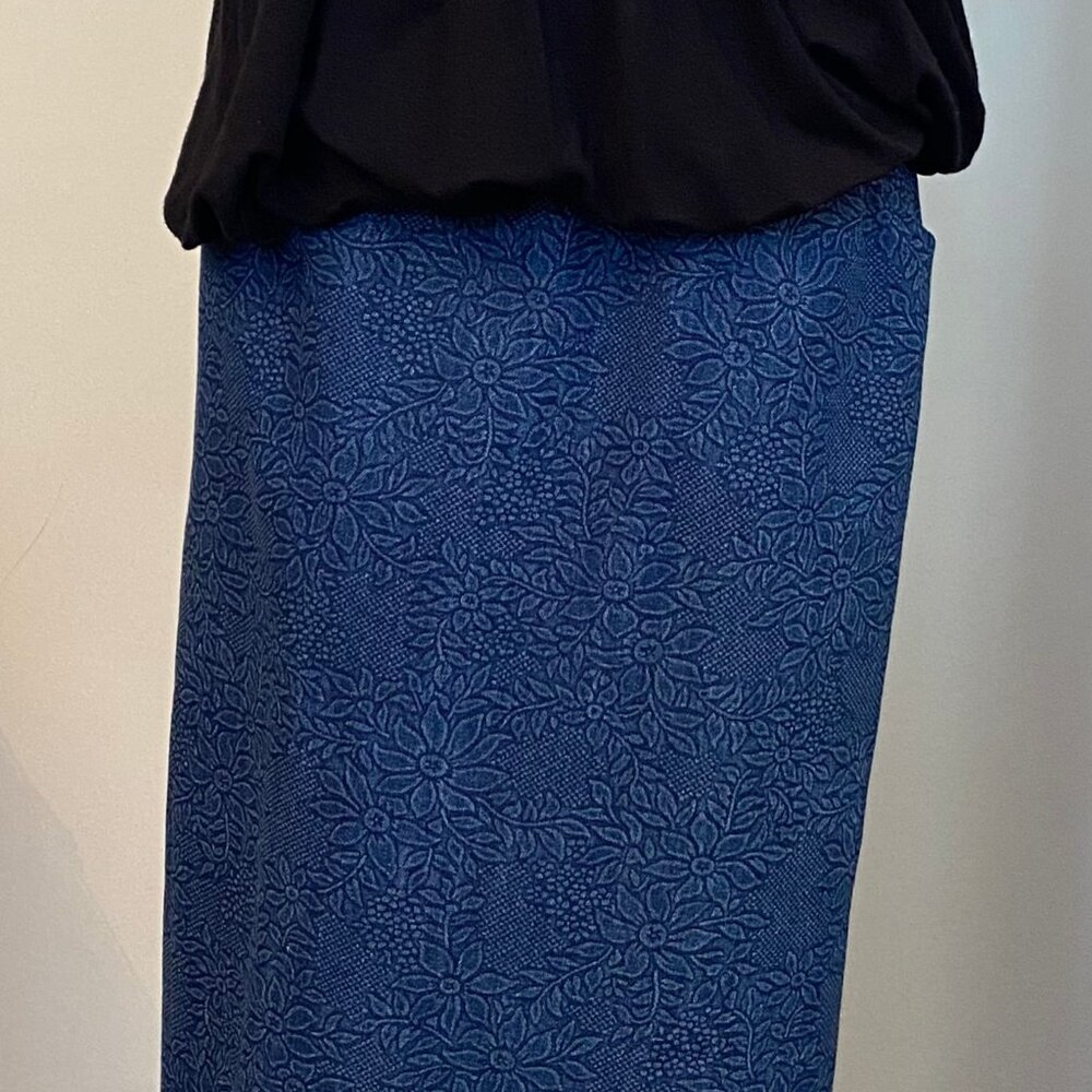 Hakka Floral Blue Jean Skirt